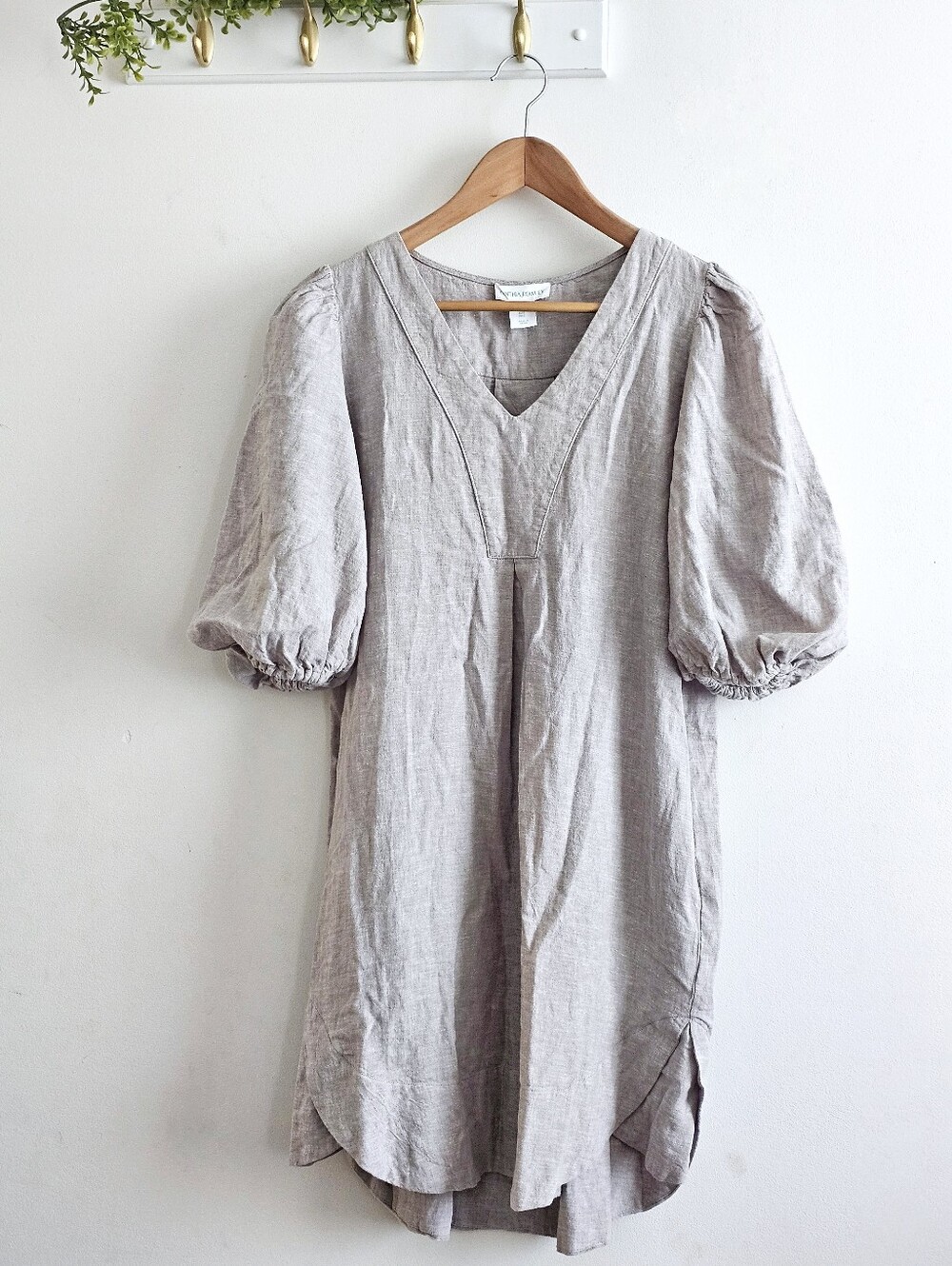 Cynthia Rowley Linen Blend Puff Sleeve Tunic Dress Gray Size S Pockets